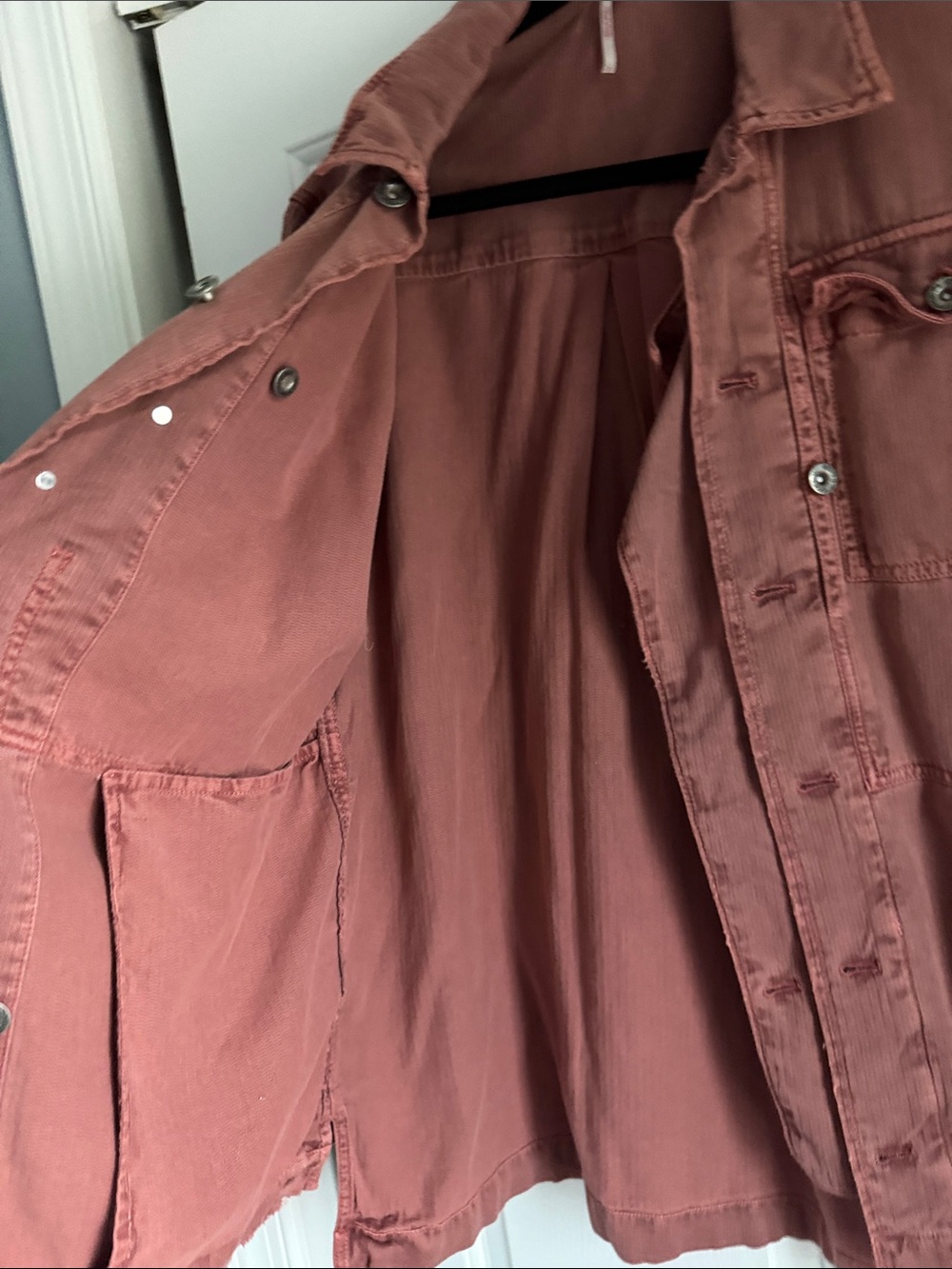 Free People Women’s Casual Rust Red Denim Button-Up Military Jacket - Picture 8 of 8